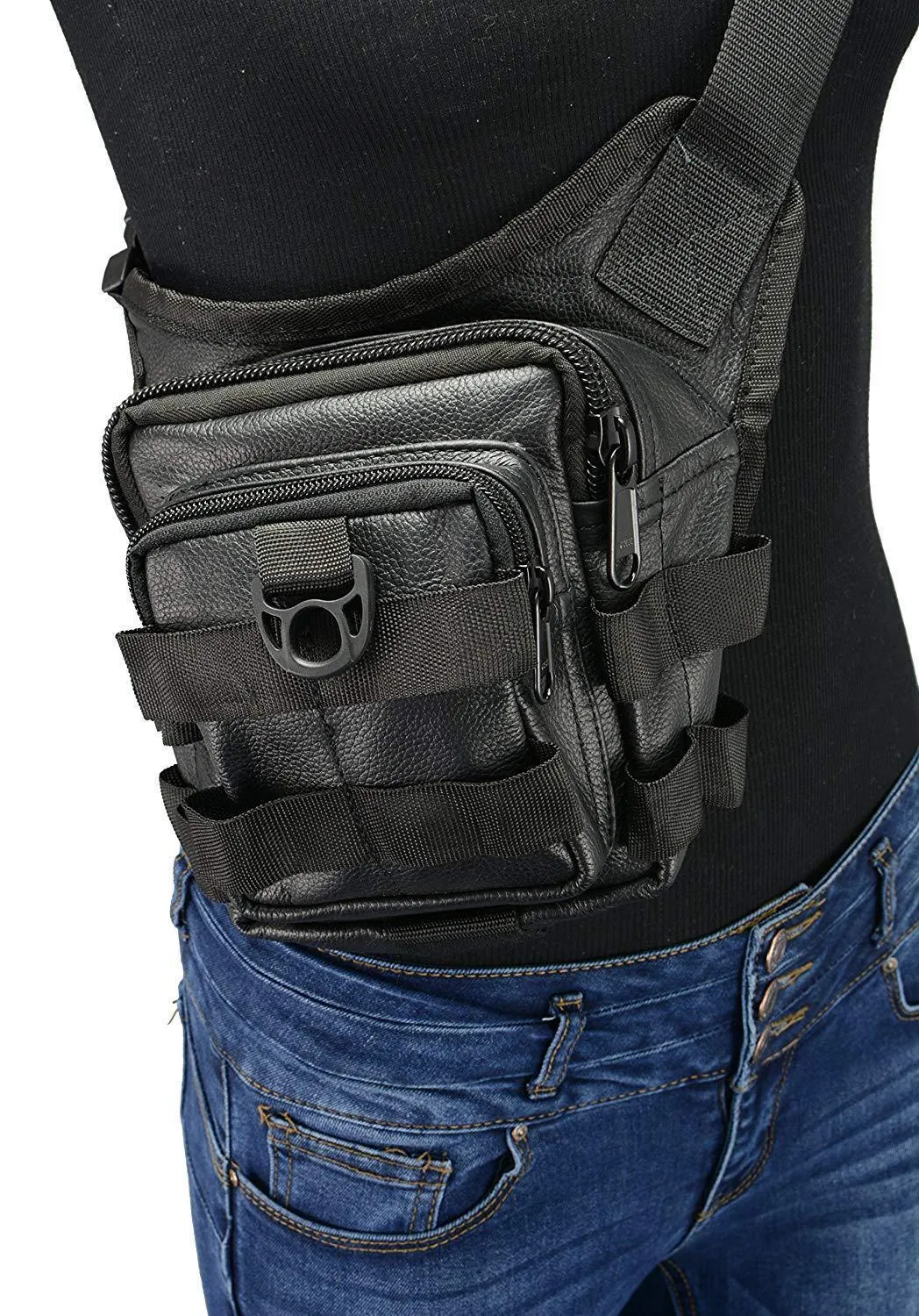 Milwaukee Leather MP8840 Black Leather Conceal and Carry Tactical Thigh Bag with Waist Belt