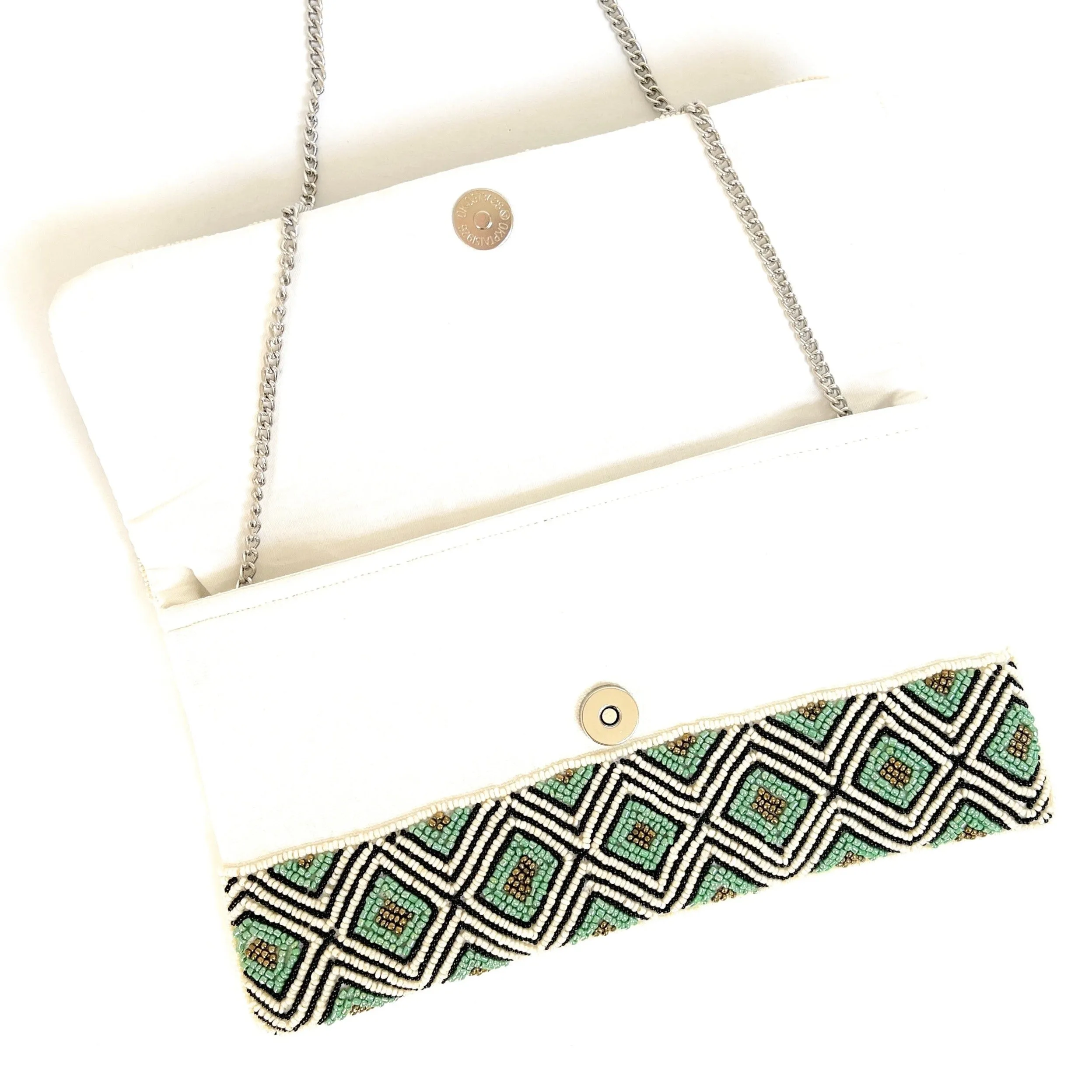 Mint Geo Print Beaded Clutch Purse