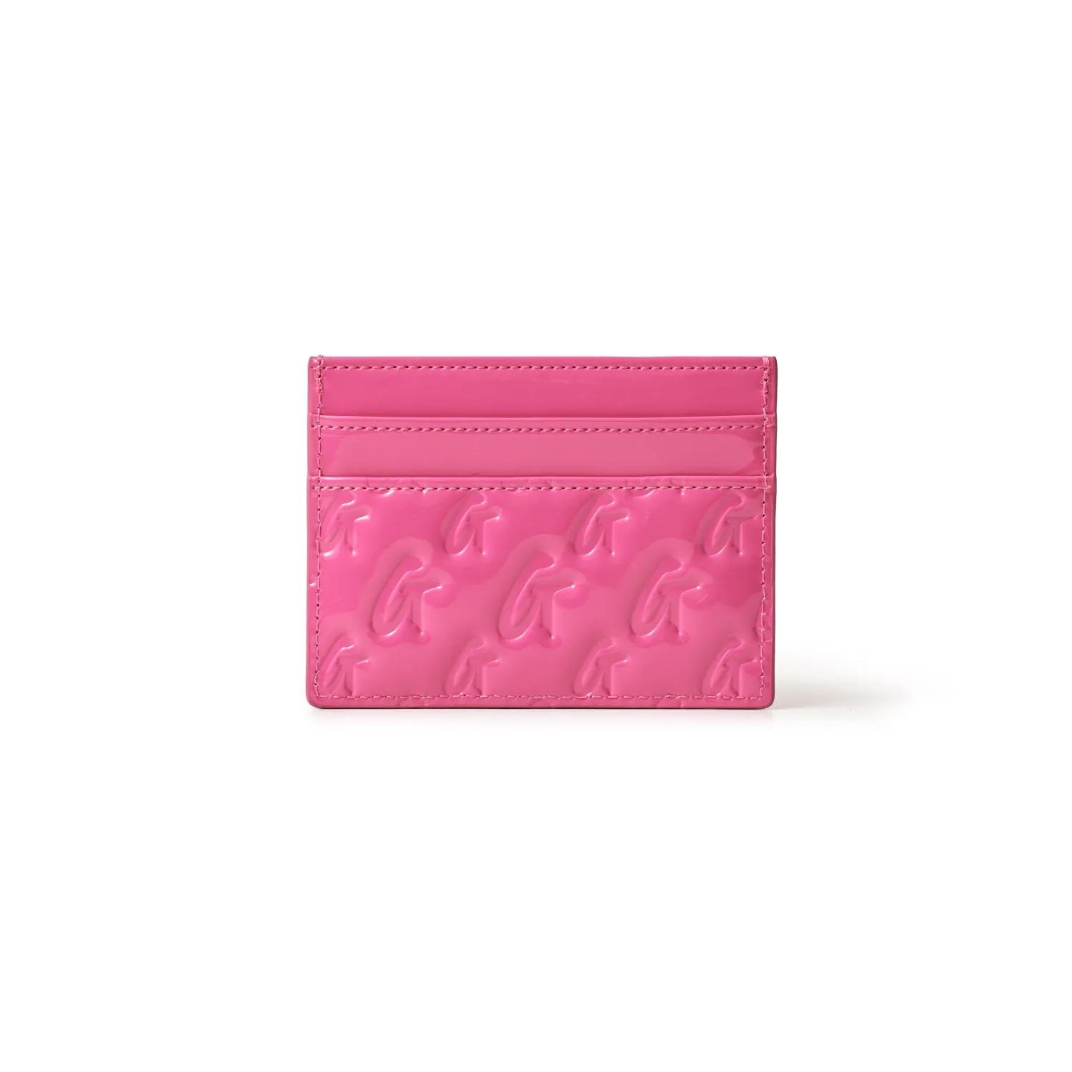 MONOGRAM SILVER CARD HOLDER - MIRROR HOT PINK