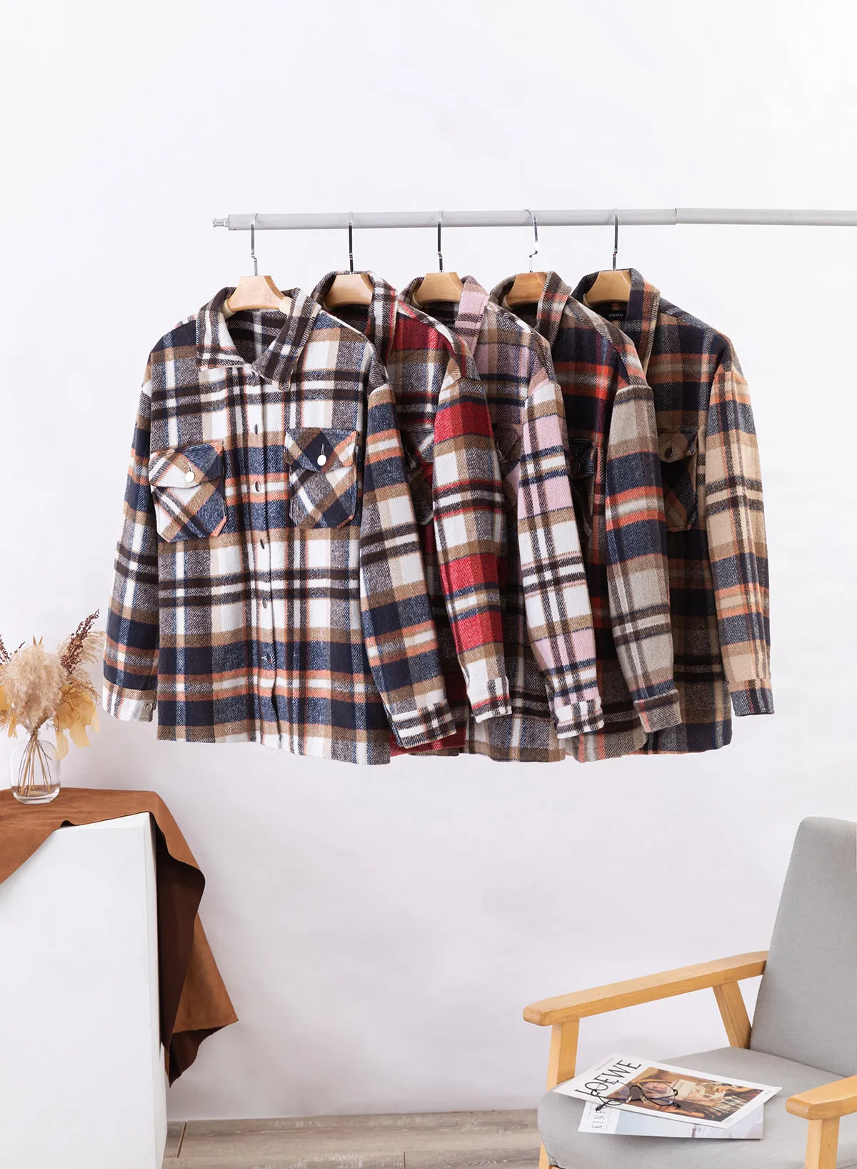 Multicolor Plaid Casual Button Up Flannel Shacket