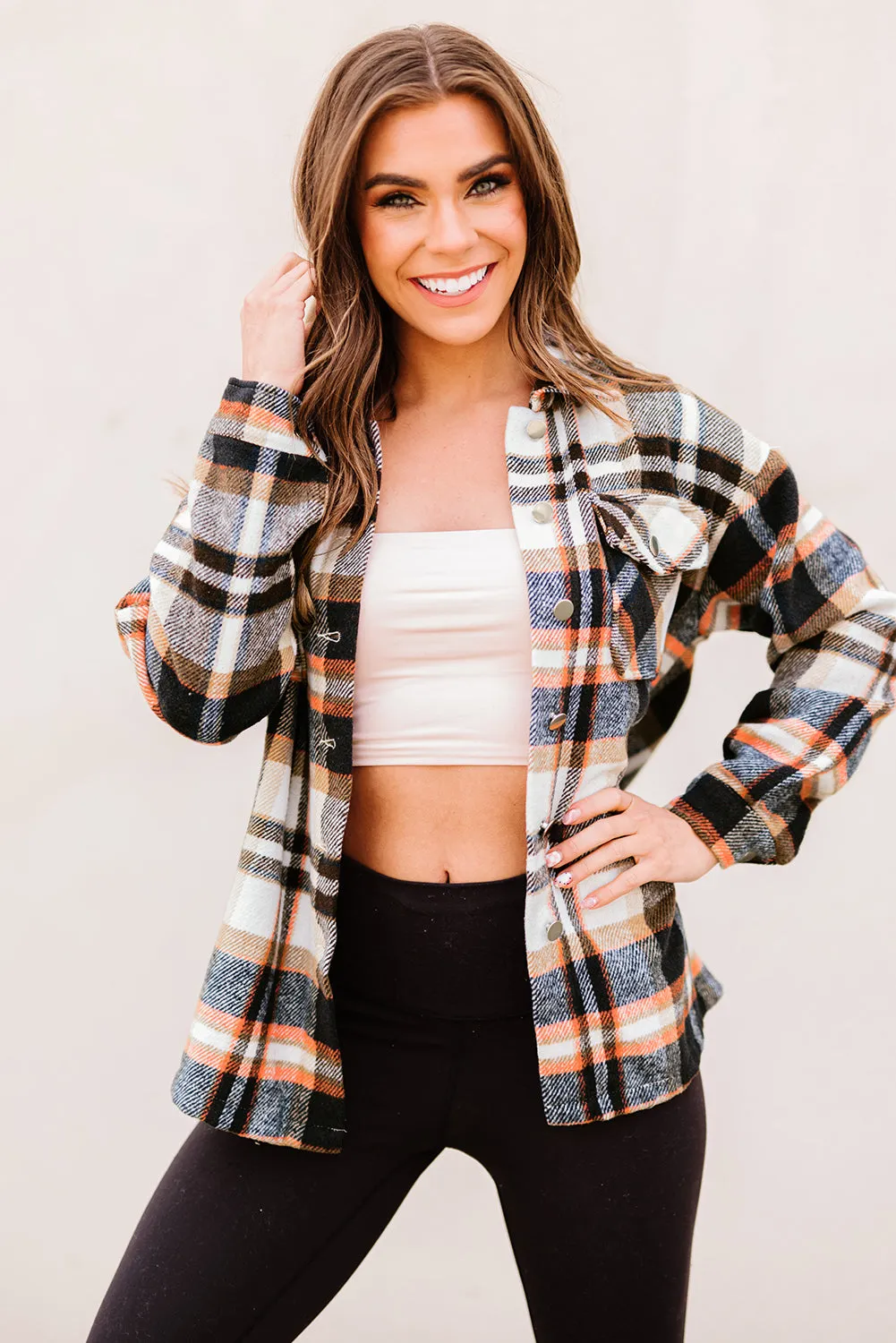 Multicolor Plaid Casual Button Up Flannel Shacket