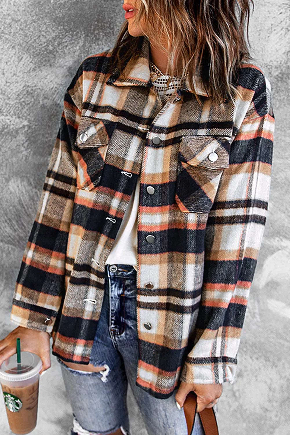 Multicolor Plaid Casual Button Up Flannel Shacket