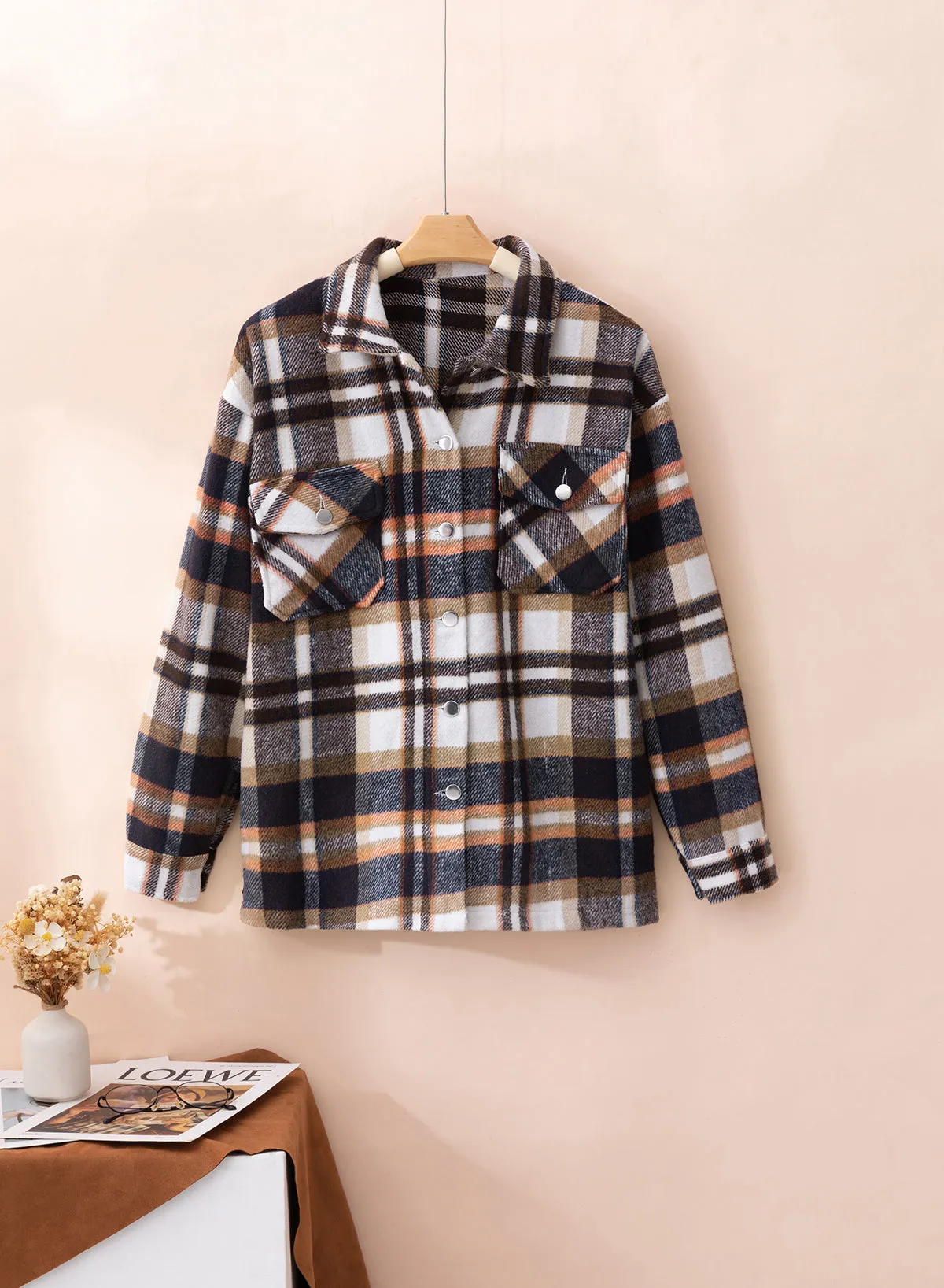 Multicolor Plaid Casual Button Up Flannel Shacket