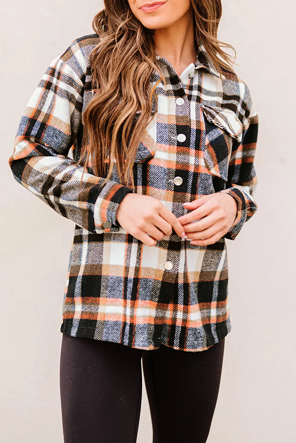 Multicolor Plaid Casual Button Up Flannel Shacket