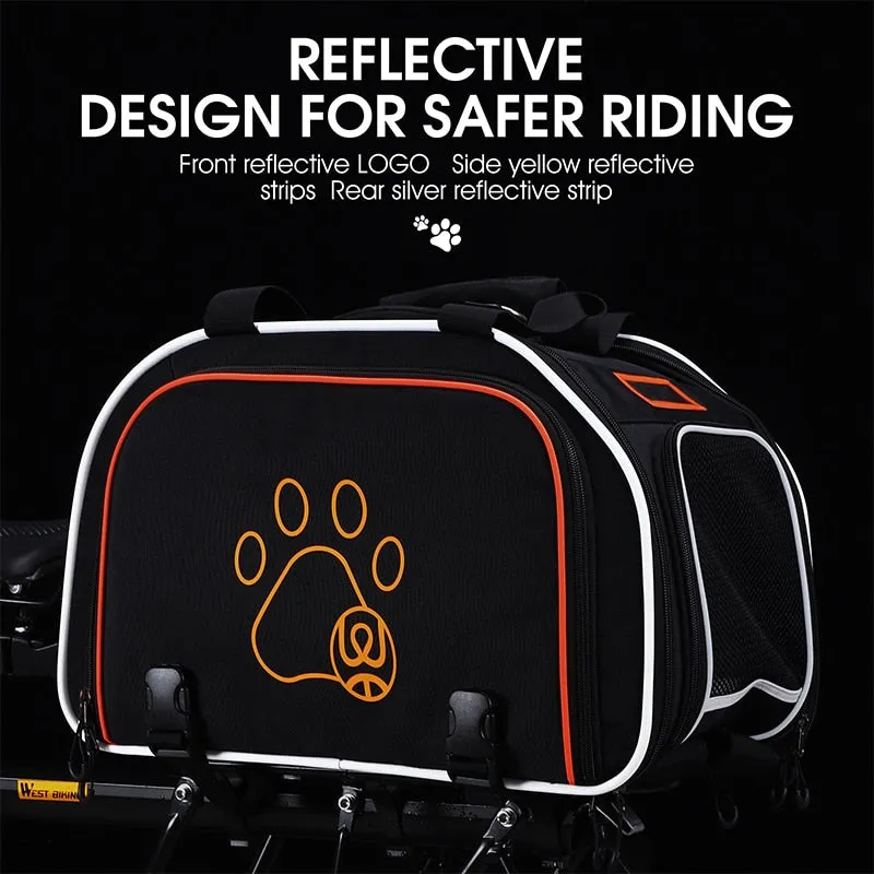 Multifunctional Bicycle Trunk Pet Bag Foldable Reflective Rear Bike Bag Travel Dog Cat Carrier Hand Shoulder Bag