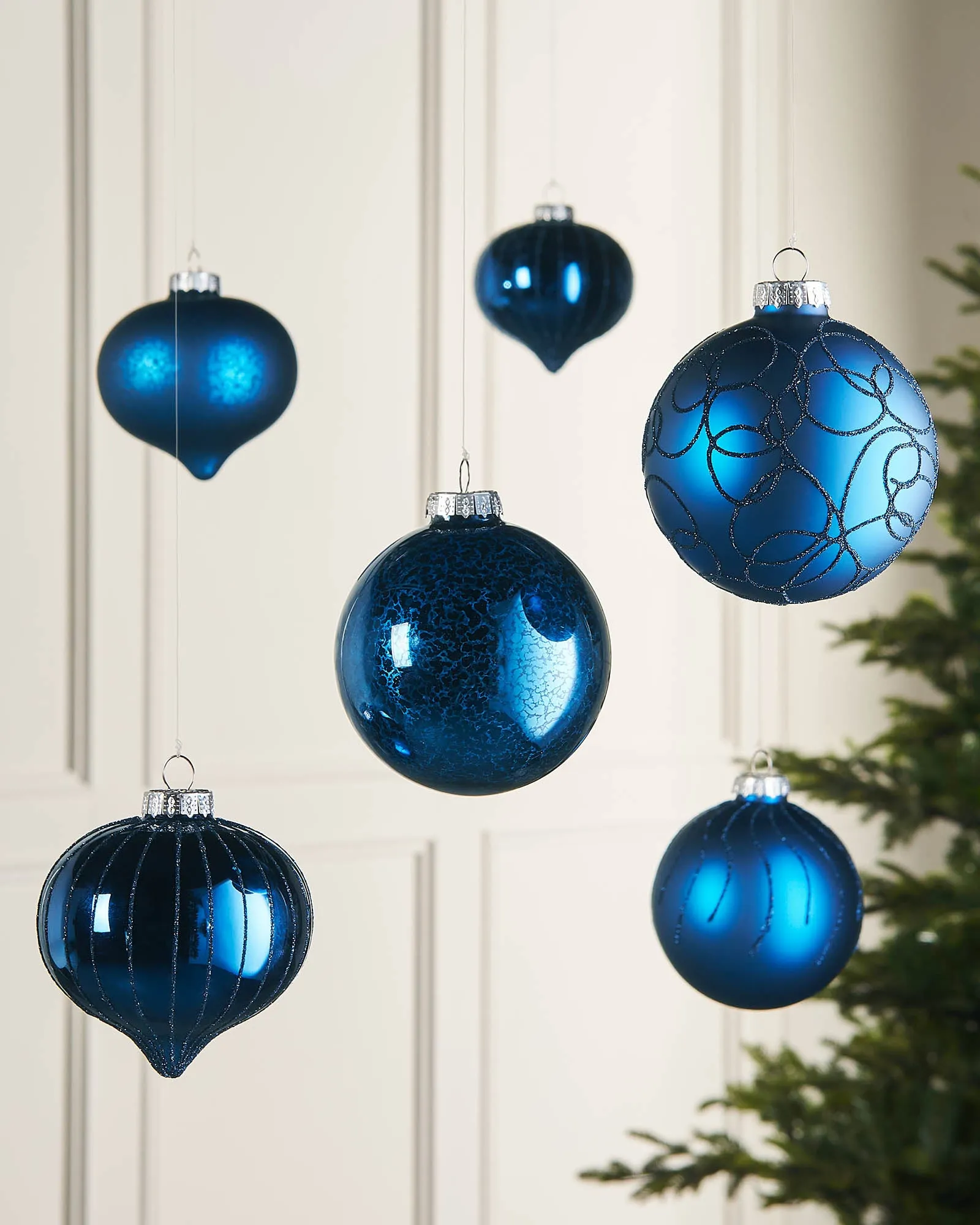 Navy Blue Glass Baubles, 6 Pack, 10 cm