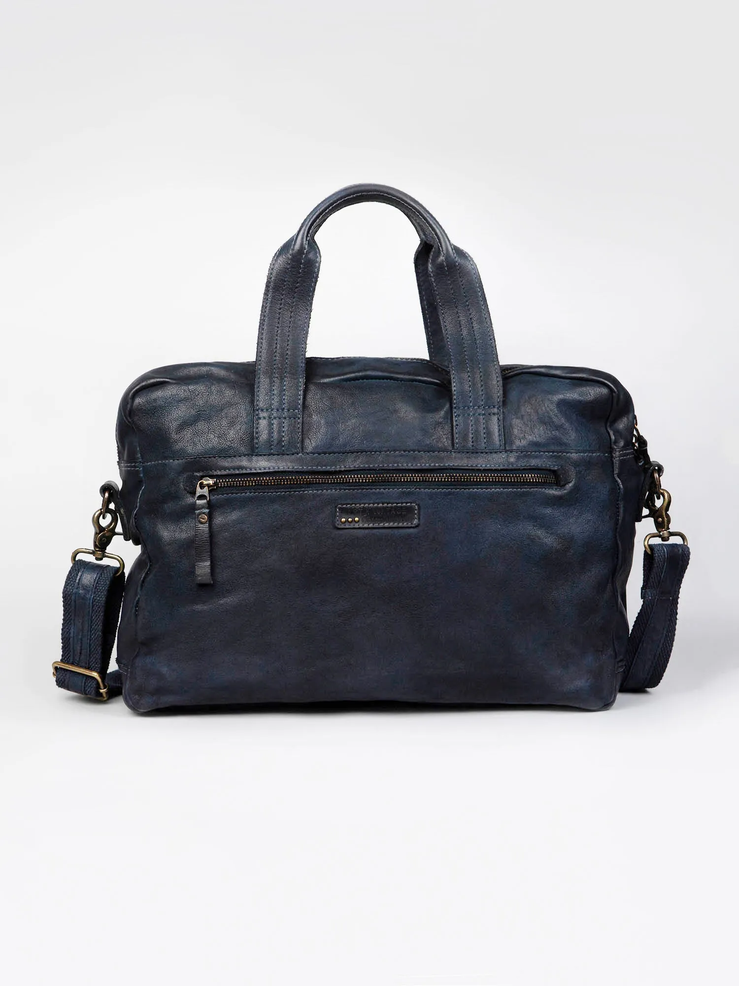 Navy Blue Vintage Leather Laptop Bag For Men & Women By Art N Vintage