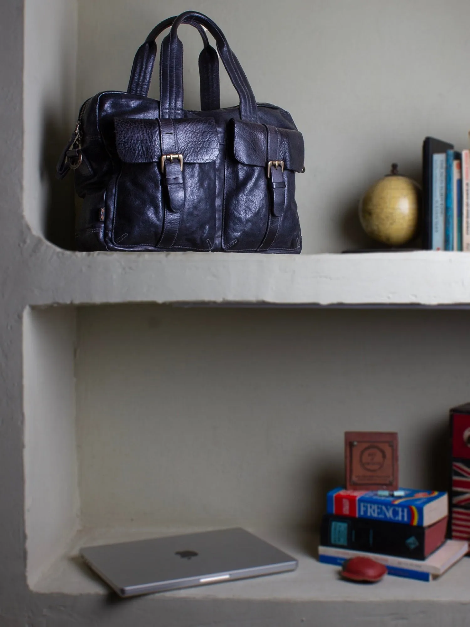 Navy Blue Vintage Leather Laptop Bag For Men & Women By Art N Vintage