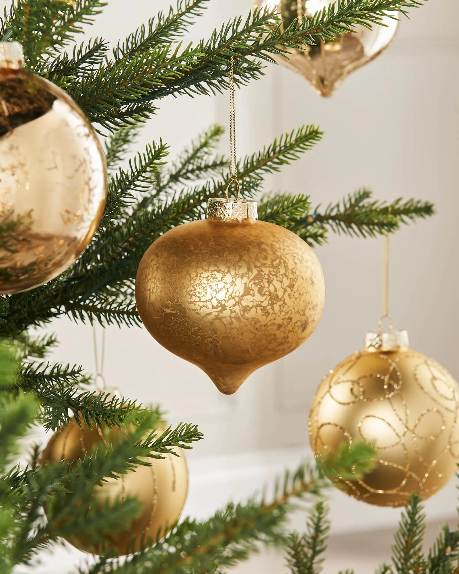 Pale Gold Glass Baubles, 6 Pack, 10 cm