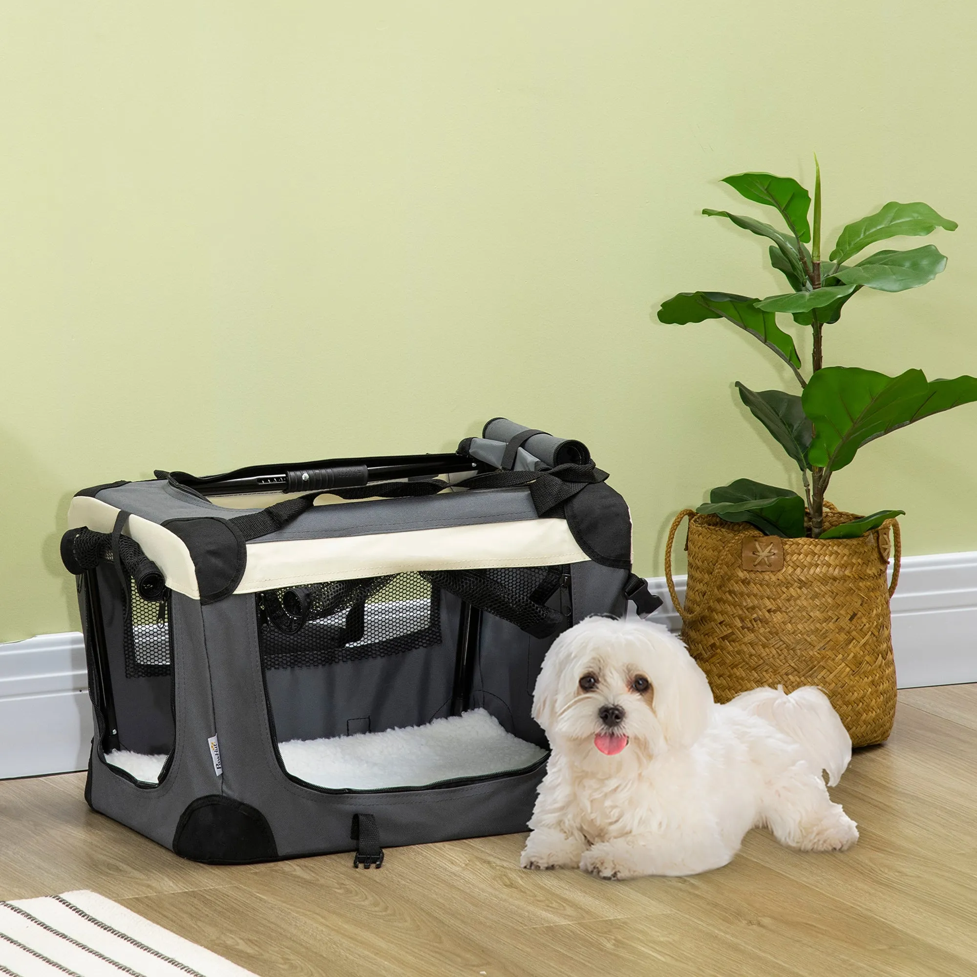 PawHut 51cm Foldable Pet Carrier Bag Soft Travel Dog Crate for Mini Dogs Grey