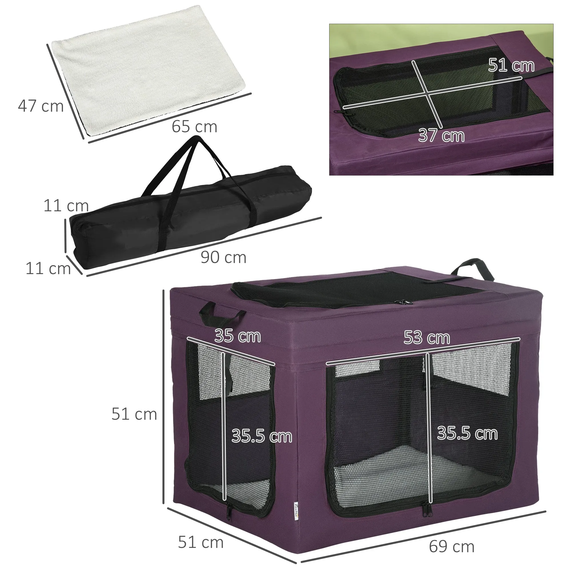 PawHut 69cm Pet Carrier w/ Cushion, for Miniature, Small Dogs - Purple