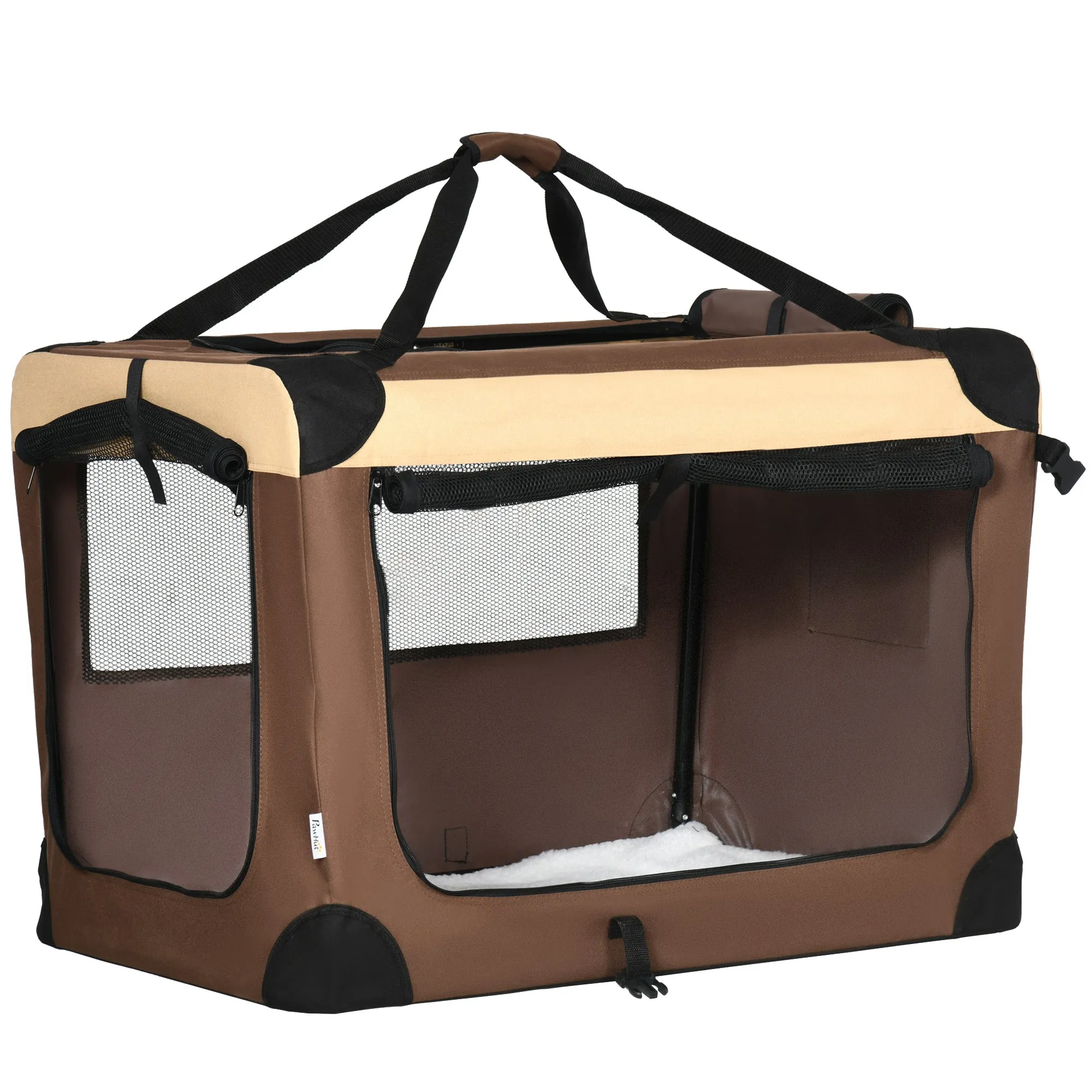 PawHut 81cm Brown Foldable Pet Carrier Bag Soft Travel Dog Crate for Medium Dogs