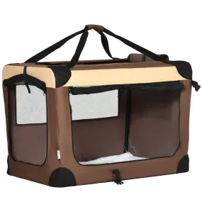 PawHut 81cm Brown Foldable Pet Carrier Bag Soft Travel Dog Crate for Medium Dogs