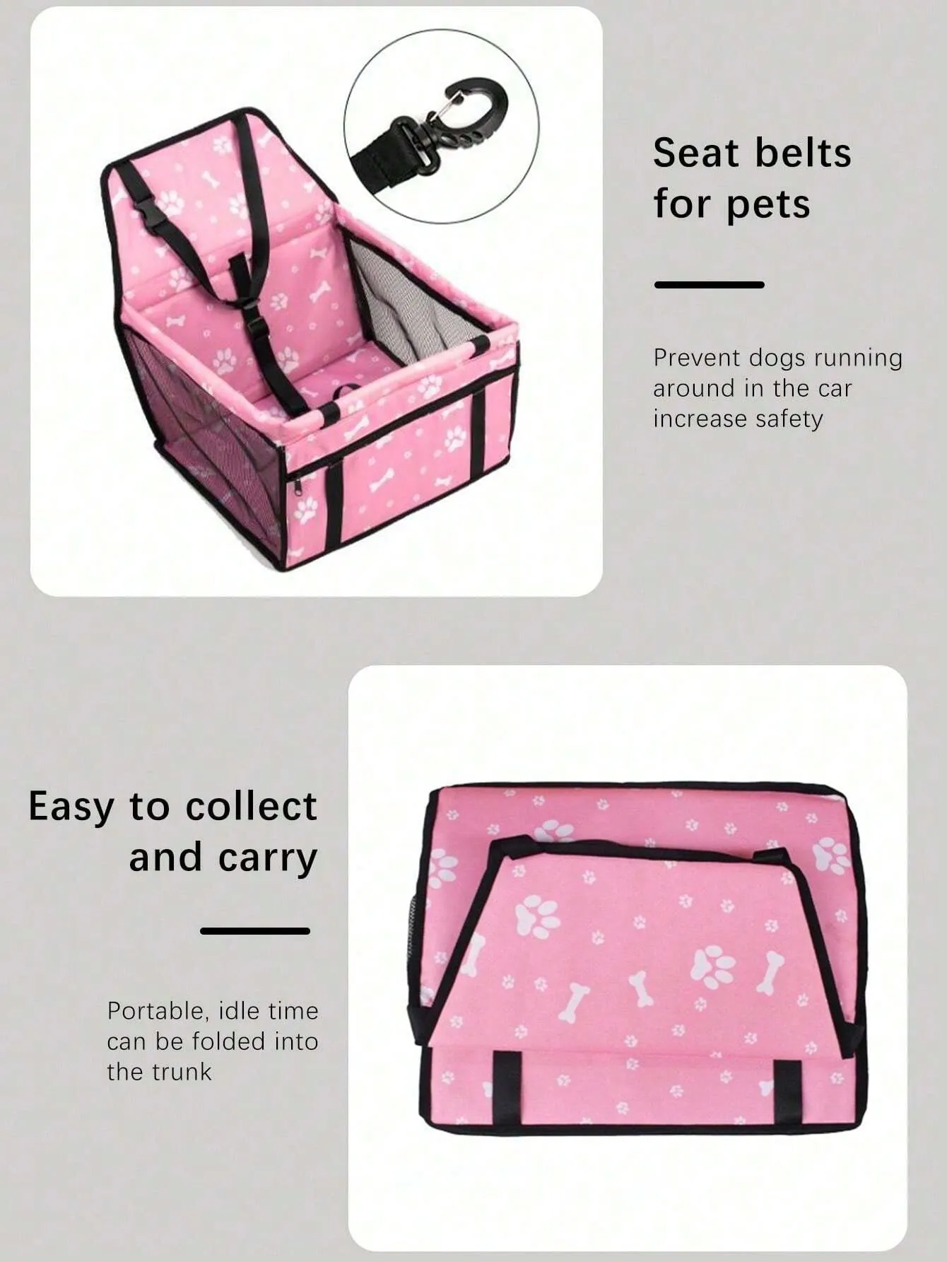 Pet Car Seat, Pet Carrier Basket For Dog And Cat, Pet Car Travel Bag