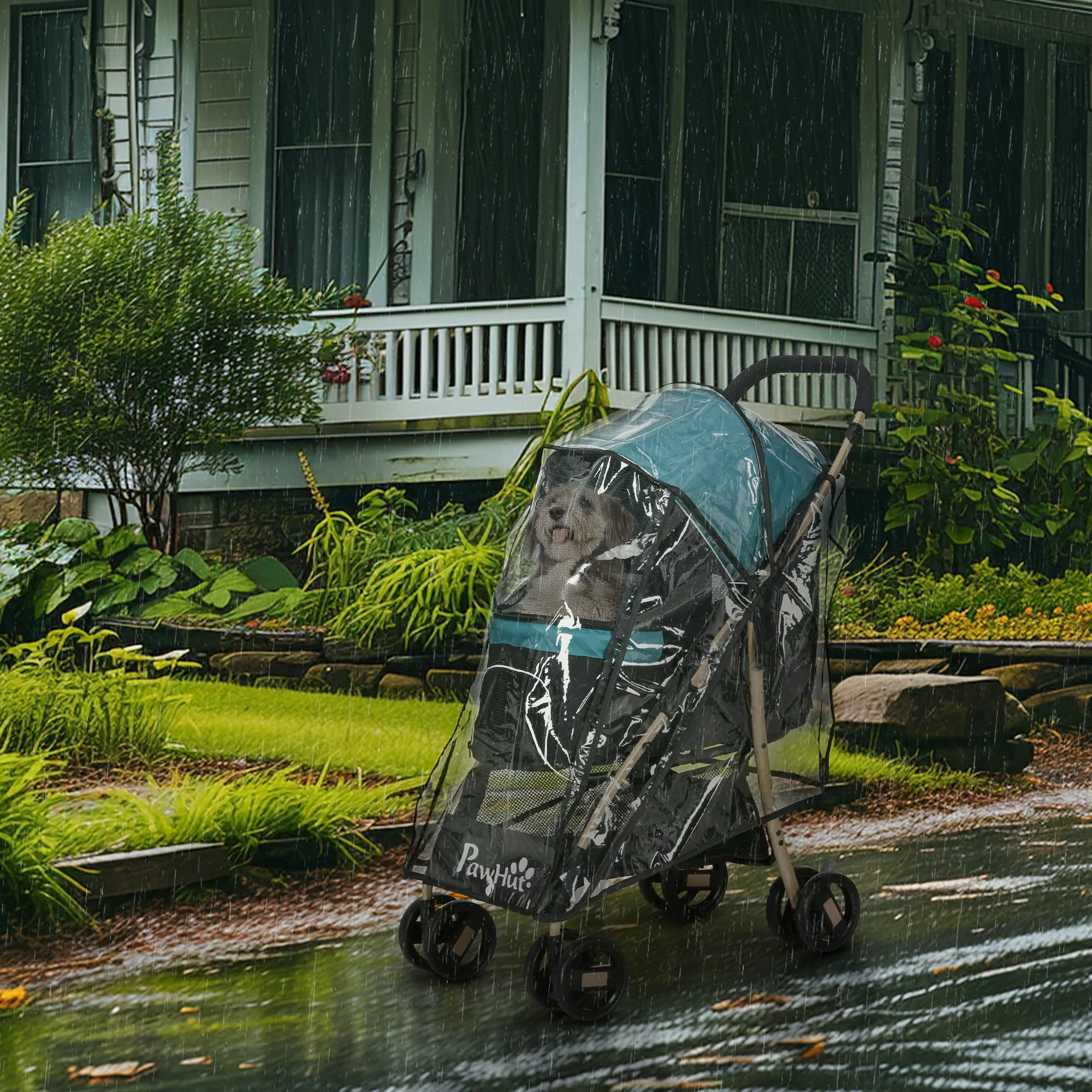 Pet Stroller for XS and S Dogs w/ Rain Cover - Dark Green