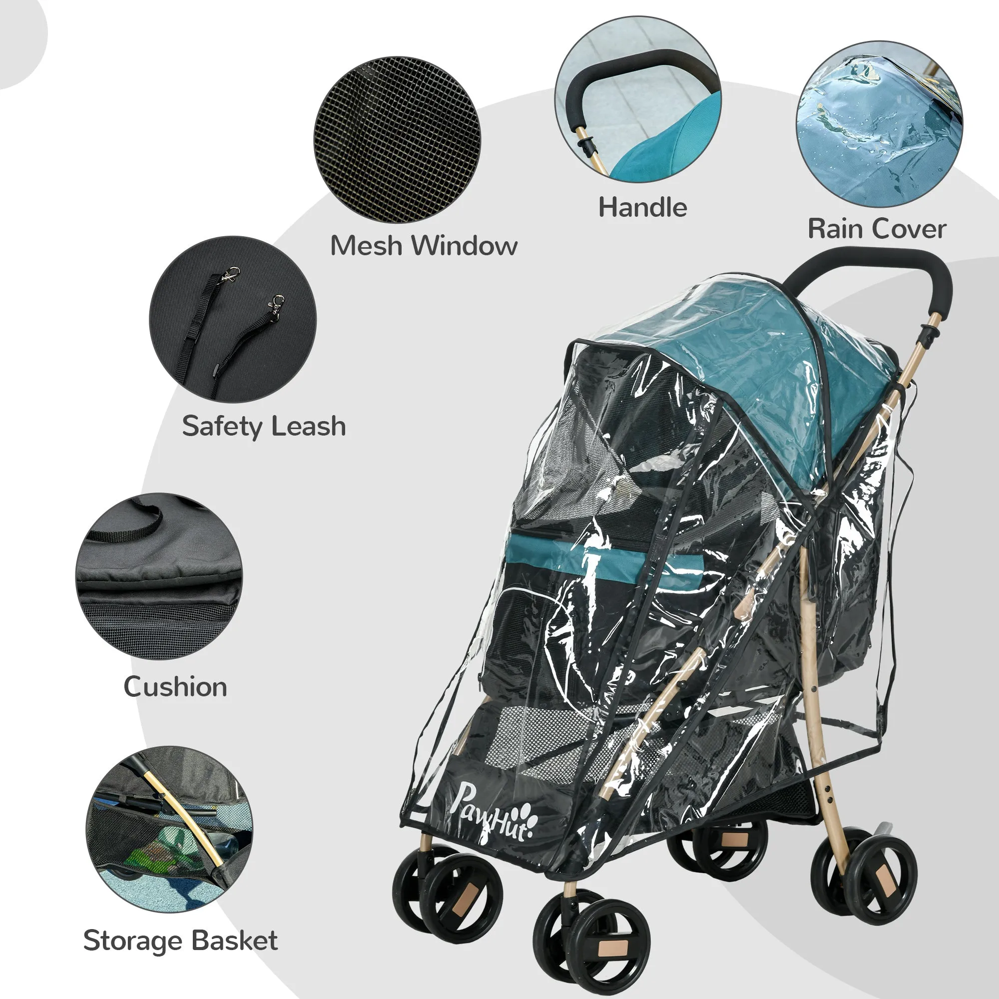 Pet Stroller for XS and S Dogs w/ Rain Cover - Dark Green