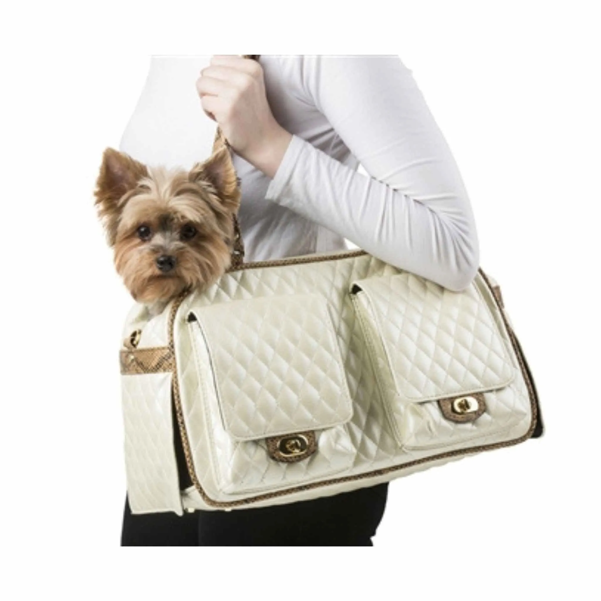 Petote Marlee Designer Dog Purse - Ivory Quilted