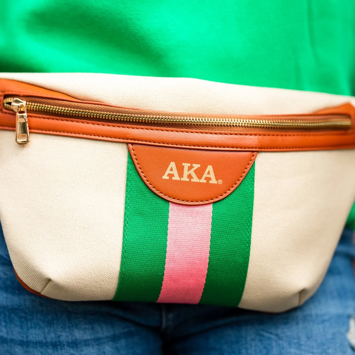 Pink and Green Canvas Belt Bag