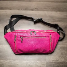 Pink Leather Cross Body-Waist Bag