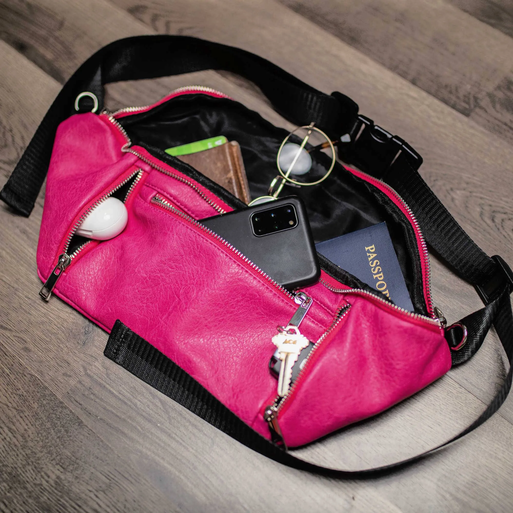 Pink Leather Cross Body-Waist Bag