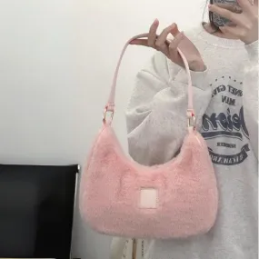 Pink Plush Shoulder Tote Bag