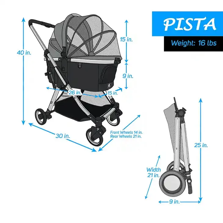 Pista Lightweight 3-in-1 Travel Pet Stroller (up to 45 lbs)