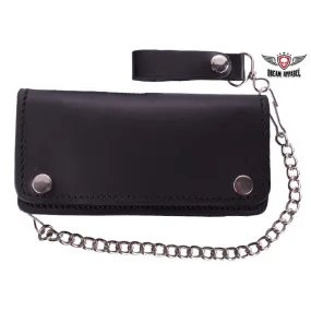 Premium Quality Black Leather Bi-fold Motorcycle Chain Wallet