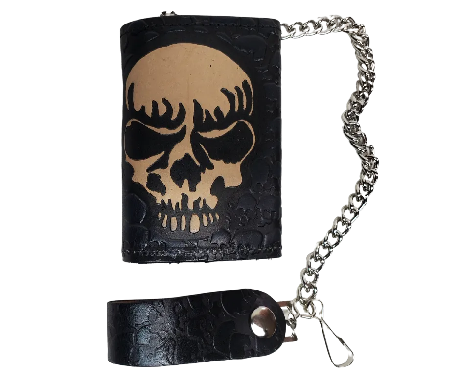 "Skulls and Bones" Tri-Fold Chain Wallet