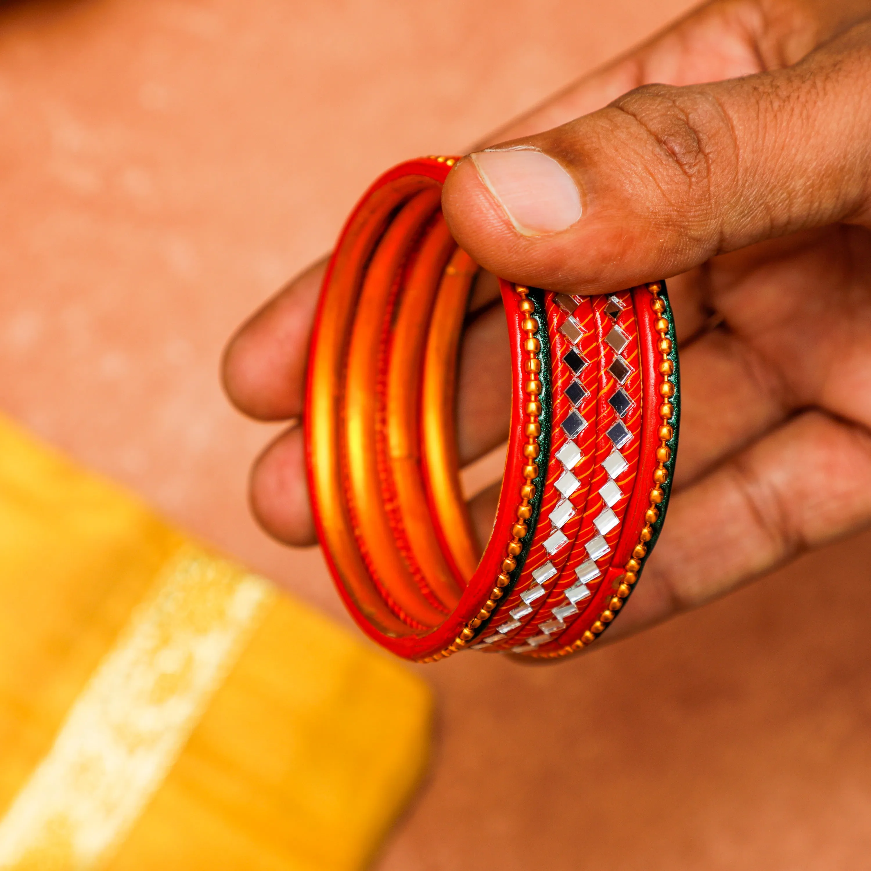 Red Colour Mirror Bangles