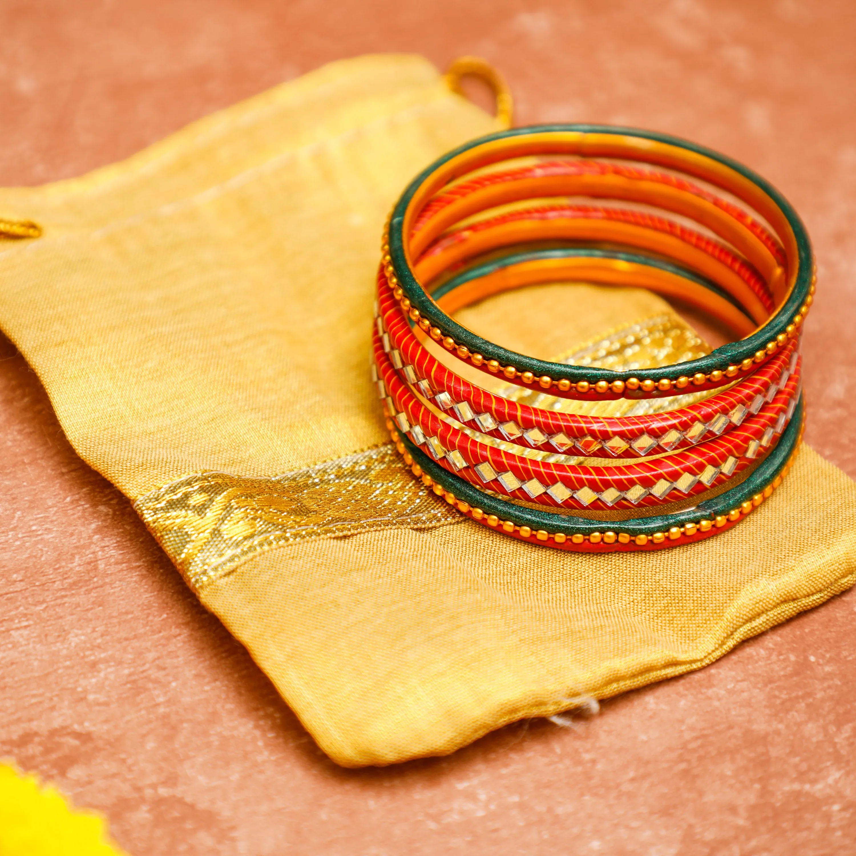 Red Colour Mirror Bangles