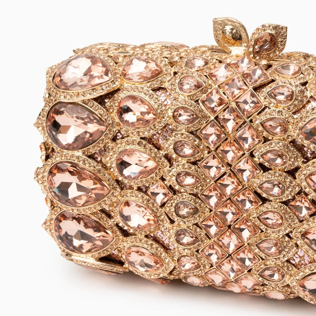 Reina Rhinestones Crytals Clutch Bag - Rose Gold