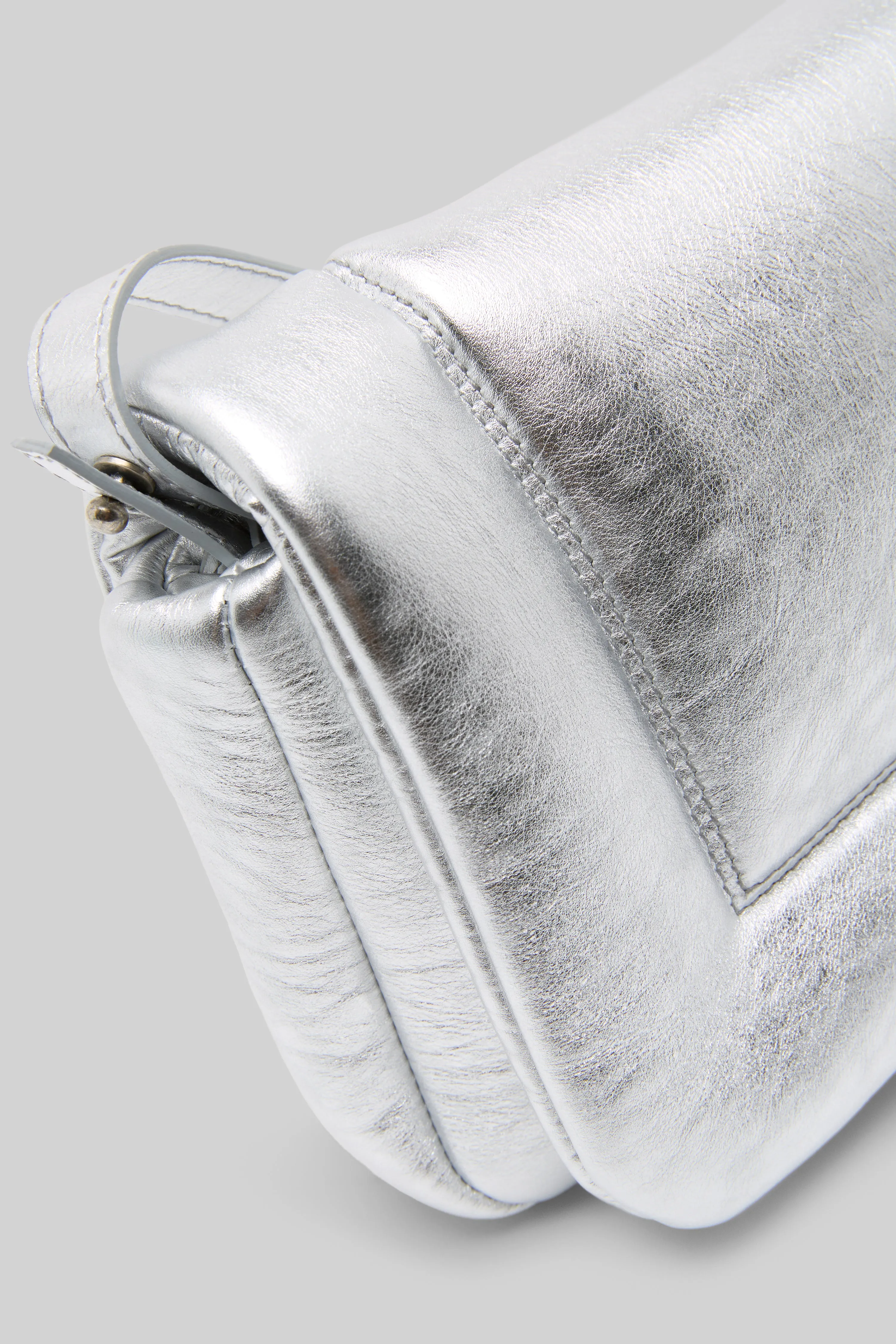 Riquadro Laminated Leather Clutch Bag in Silver Foil