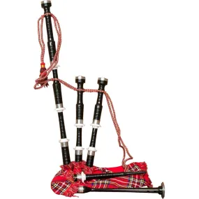 Roosebeck Full Size Sheesham Black Finish Bagpipe w/ Red Tartan Cover