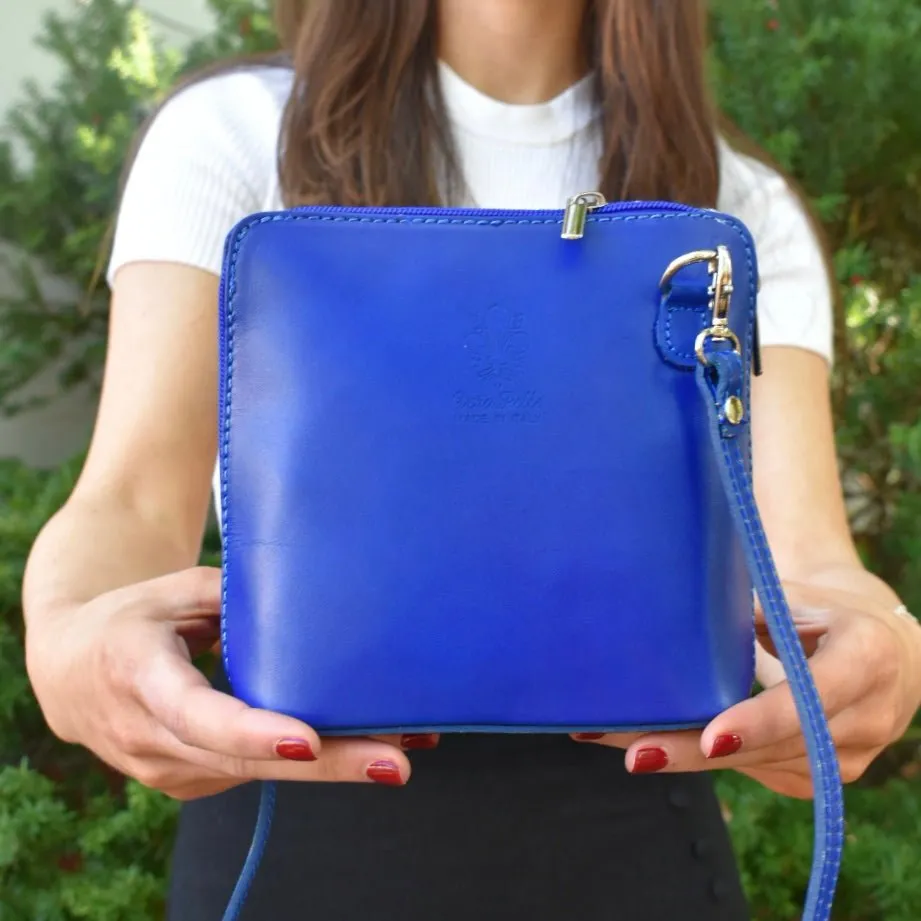 Royal Blue Mini Structure Italian Leather Crossbody Bag