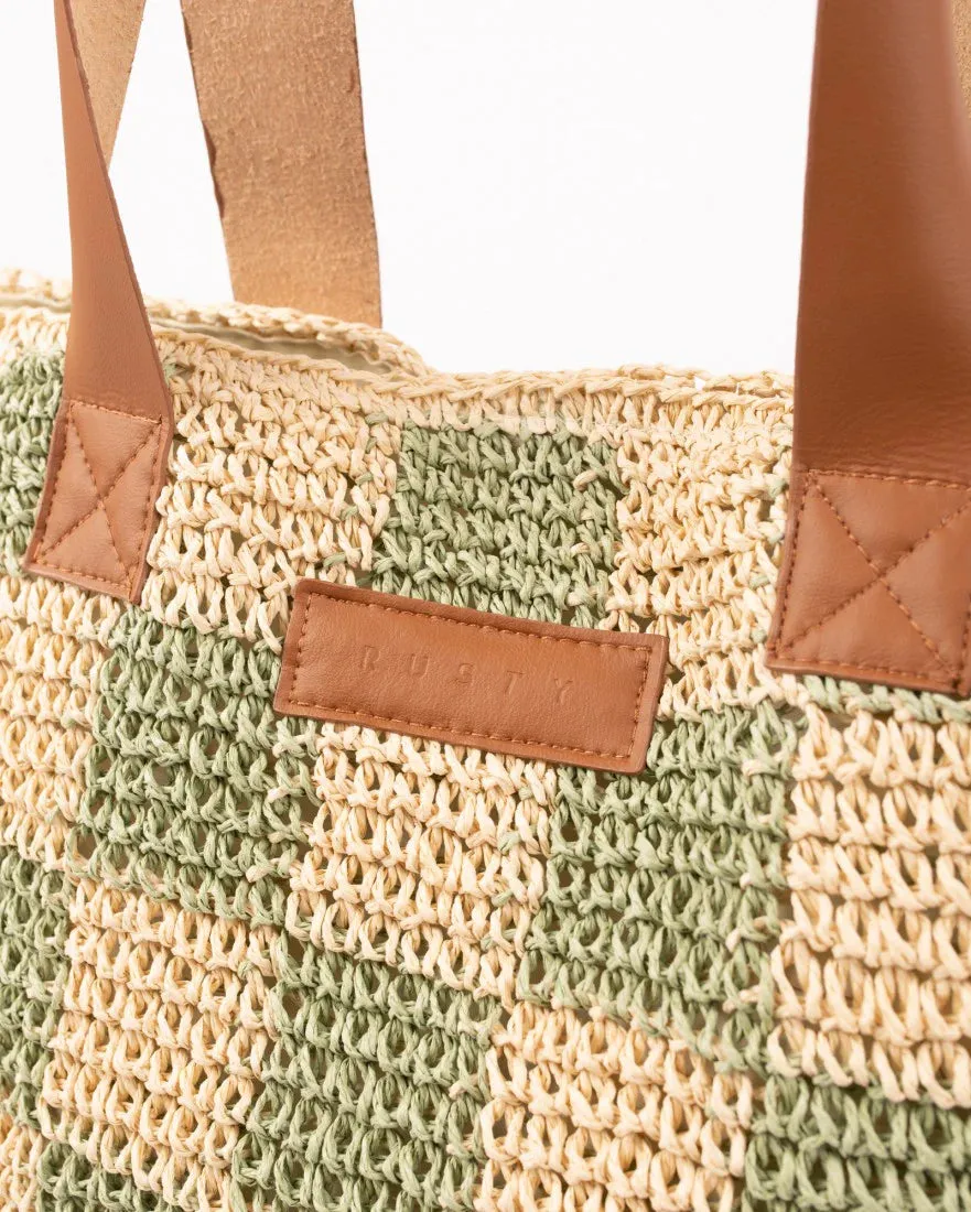 Rusty Checkmate Straw Beach Bag