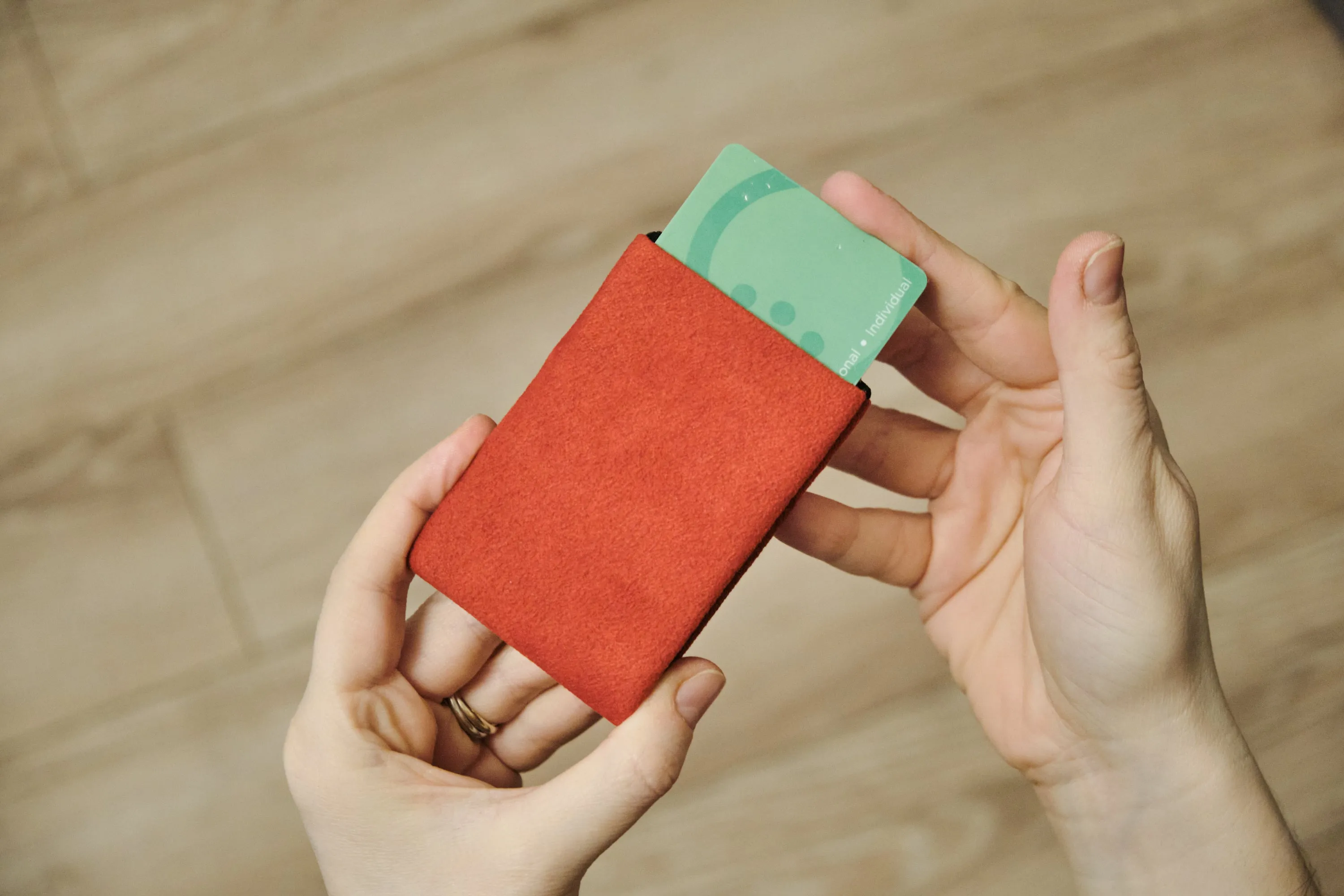 Say Goodbye to Bulky Wallets with Our Sleek Alcantara Minimalist Wallet - Red