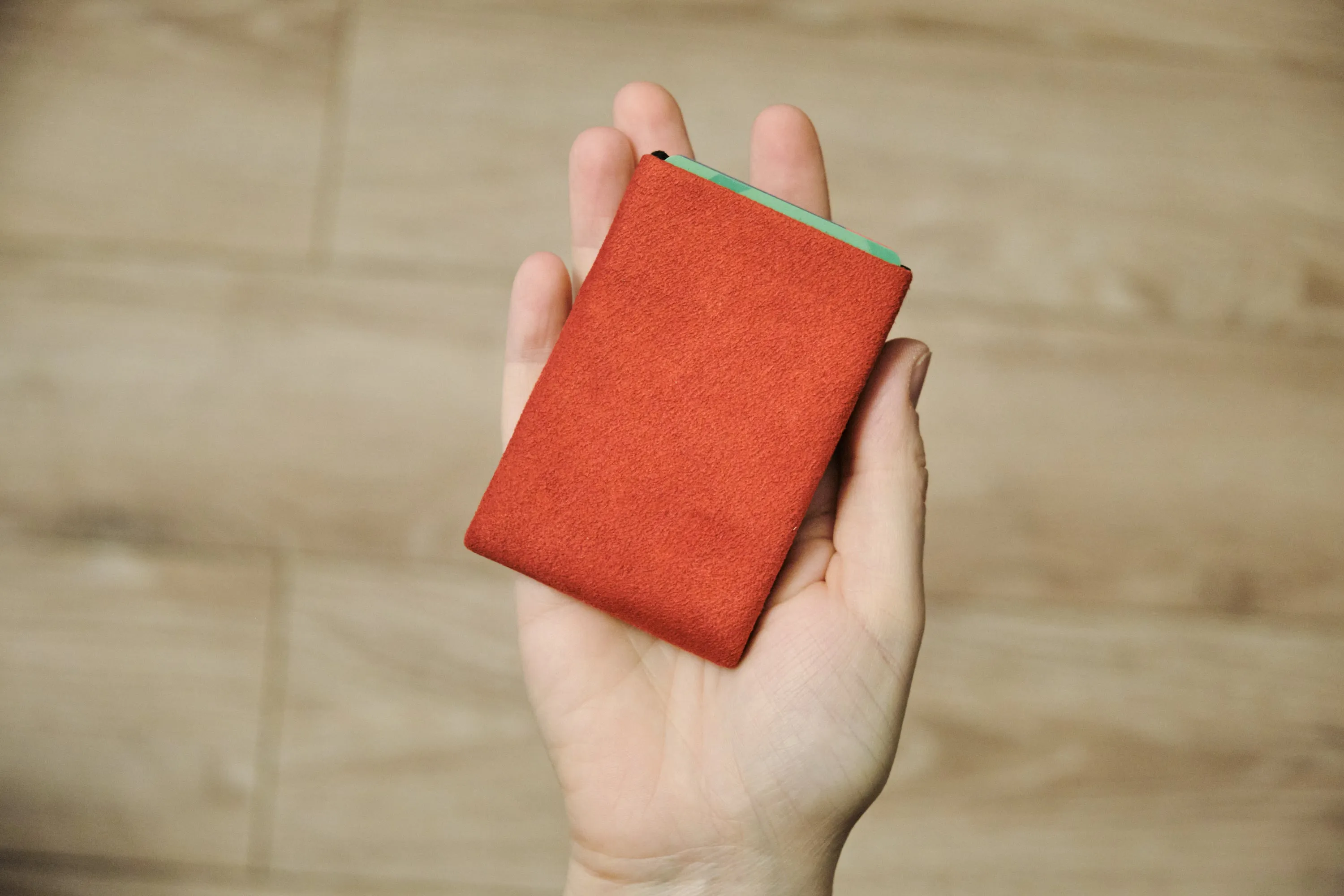 Say Goodbye to Bulky Wallets with Our Sleek Alcantara Minimalist Wallet - Red