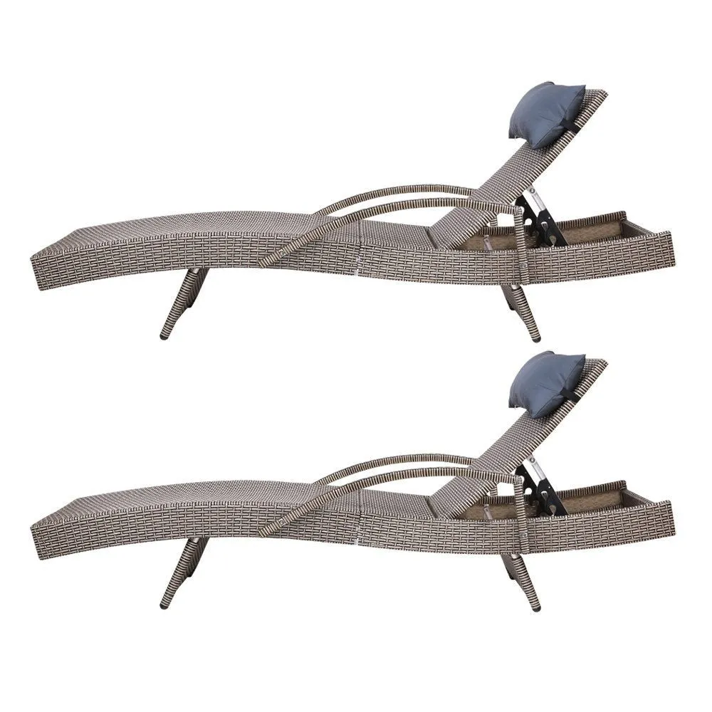 Set of 2 Bianca Outdoor Sun Lounger Chairs with Pillow Headrests - Grey