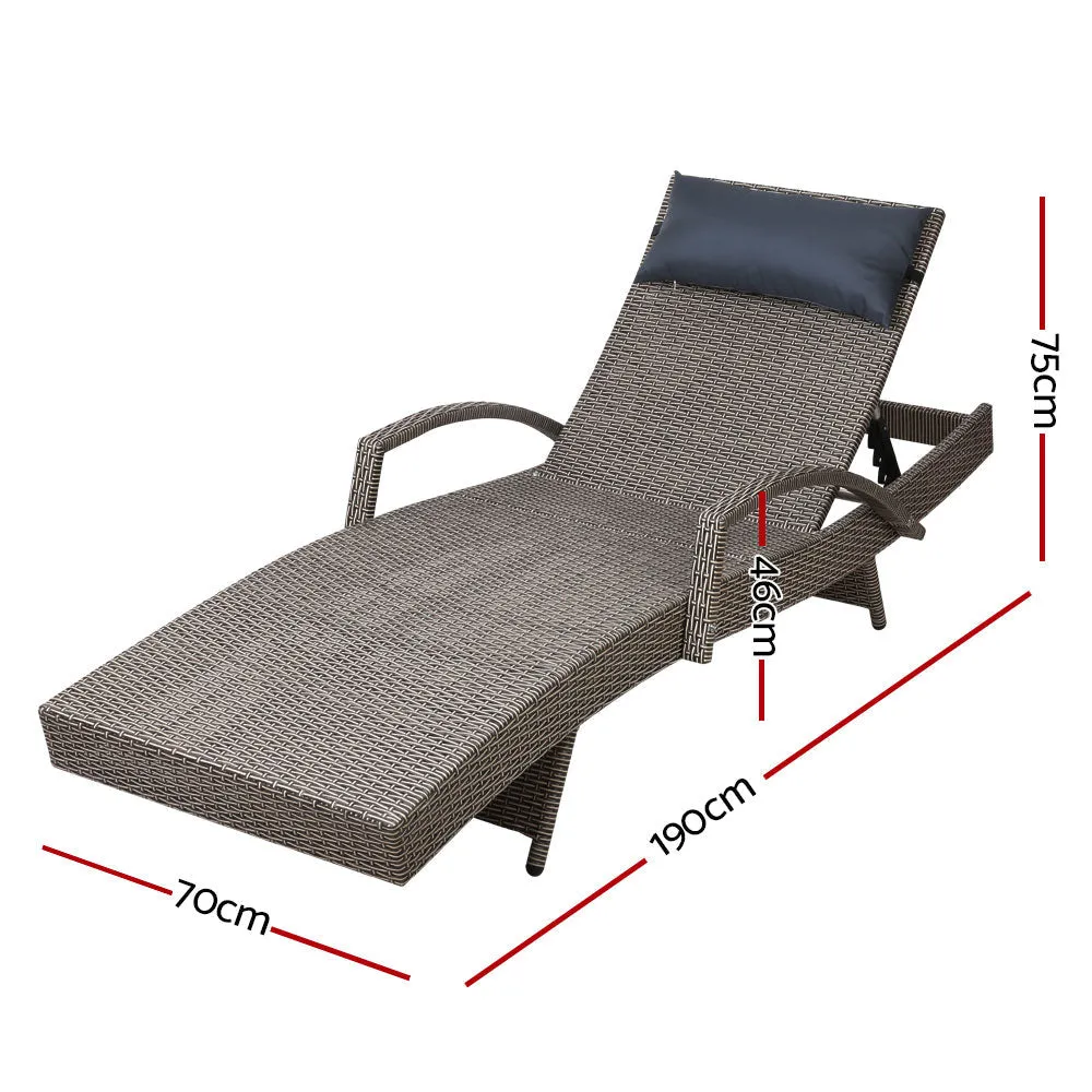 Set of 2 Bianca Outdoor Sun Lounger Chairs with Pillow Headrests - Grey