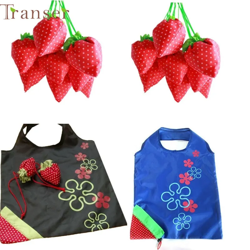 Shopping Bag New Simple Strawberry Fruit Green Folding Convenience Shopping Bag 0214 drop shipping