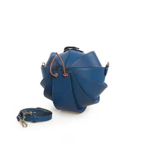 Small Round Beetle Bag | Blue Leather Crossbody