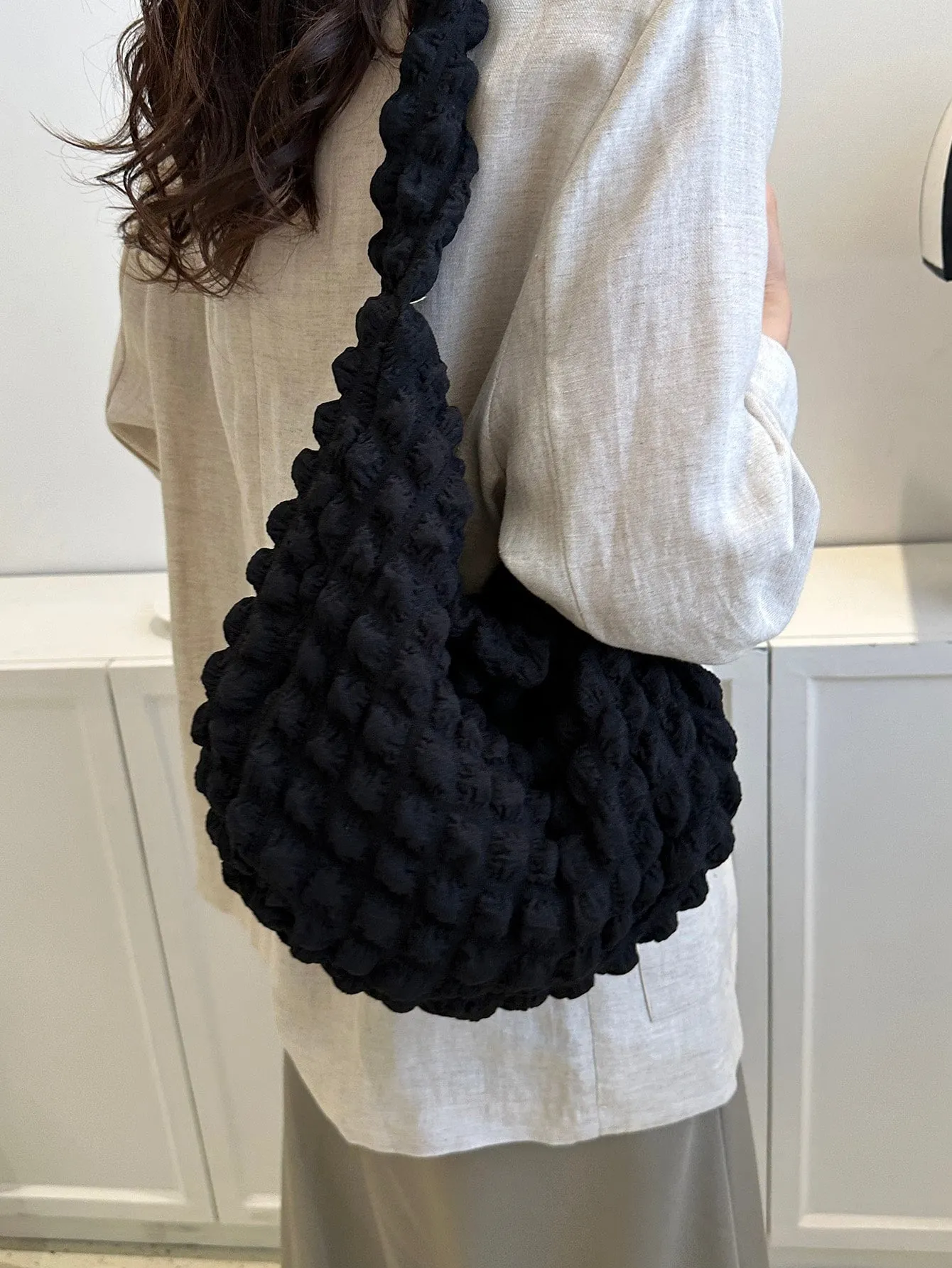 Soft Touch Large Capacity Women's One Shoulder Bag, Casual Cloud Shaped Ruched Design, Korean Style New Arrival