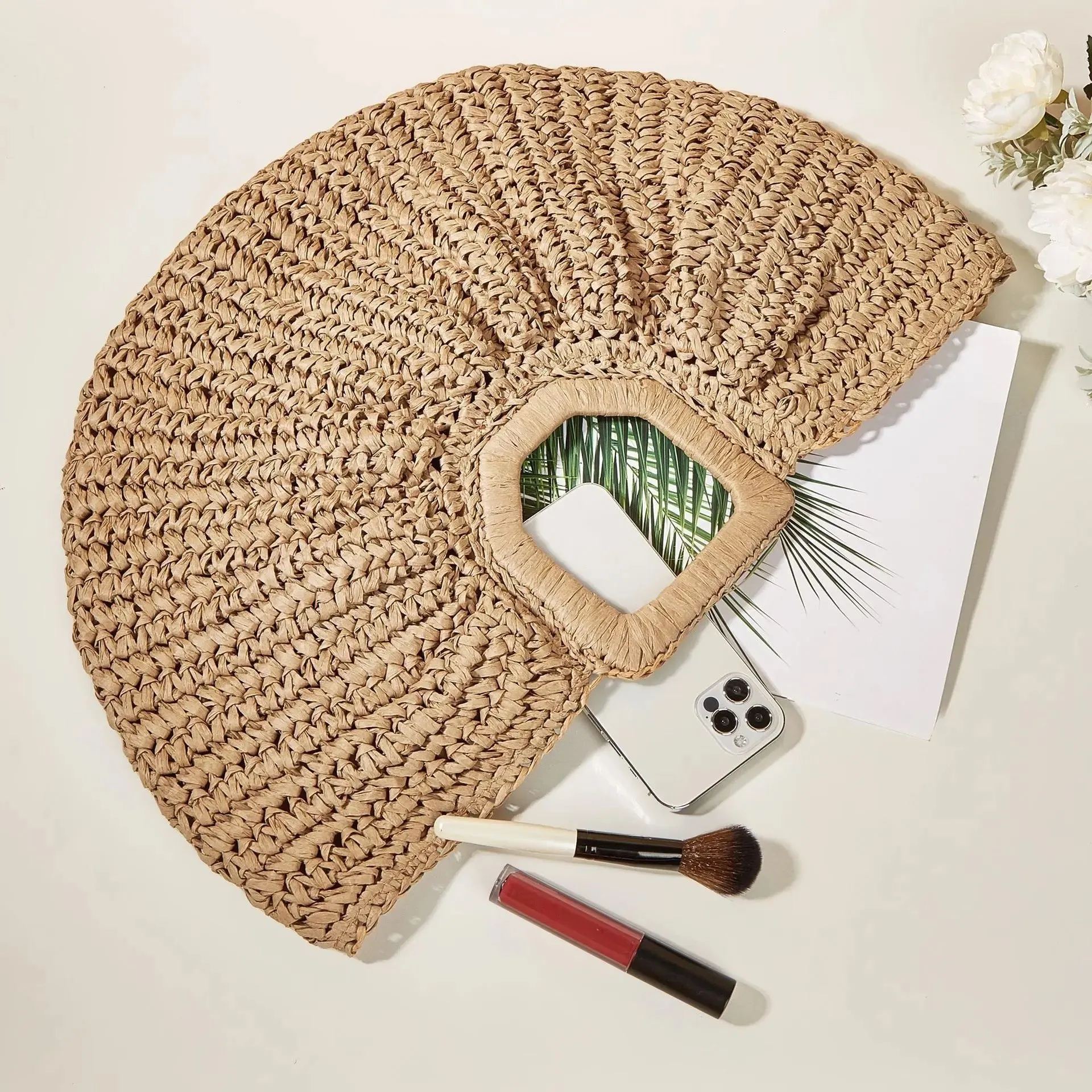 Straw Paper Braid Clutch Bag - Taupe