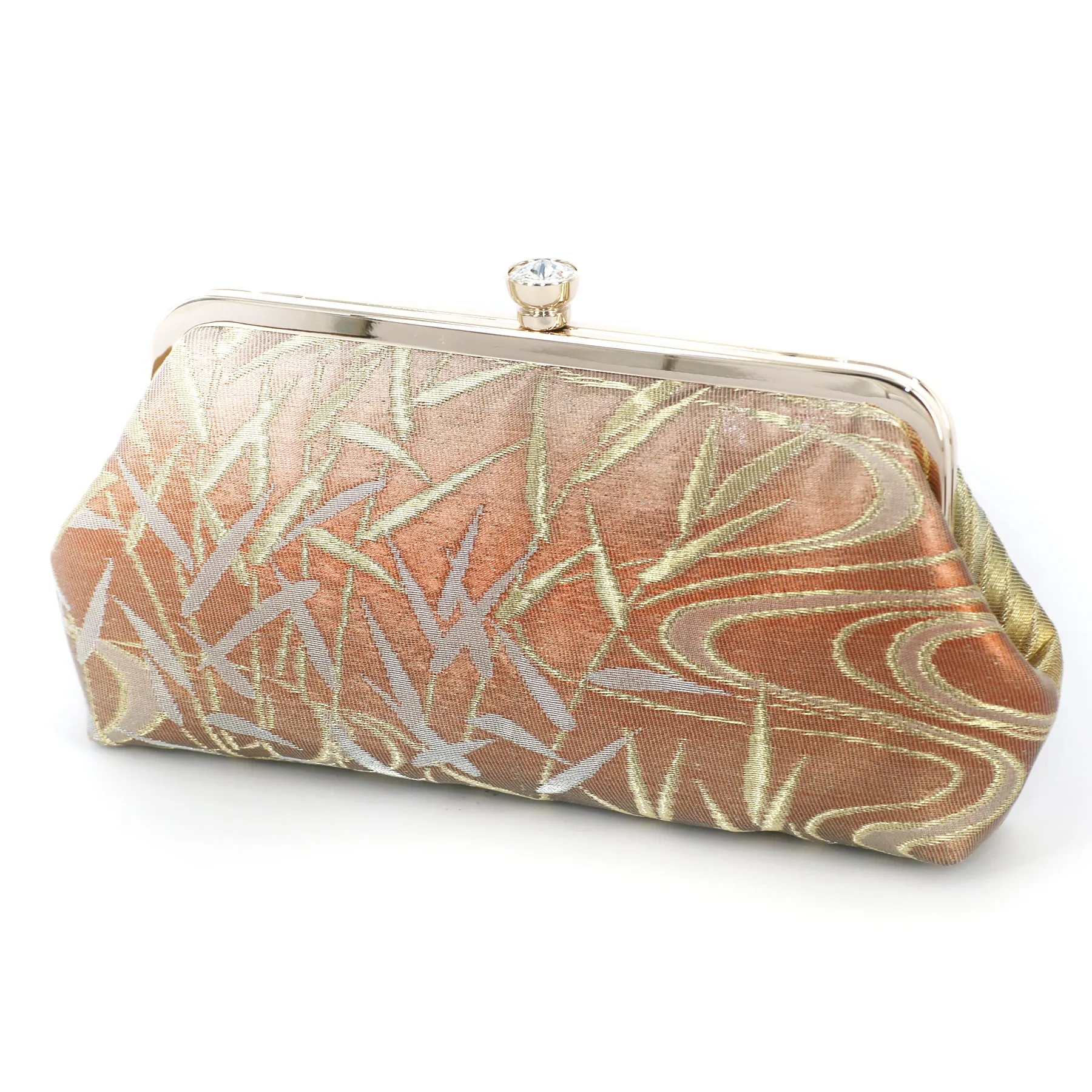 Summer Grass Kimono Obi Clutch Purse in Gradient Gold, Blush, Copper