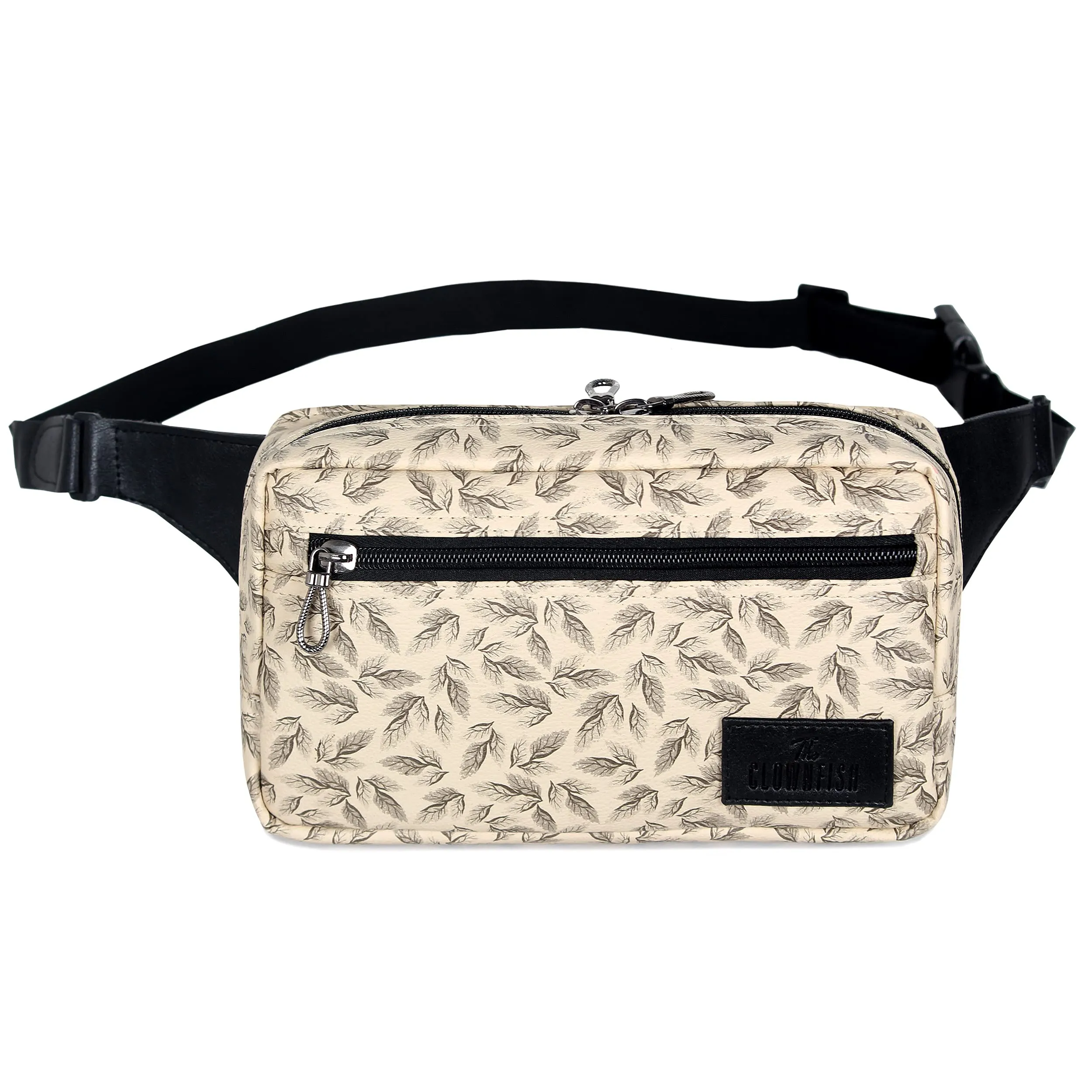 The Clownfish Aspen Faux Leather Waist Bag Travel Pouch Crossbody Chest Bag with Adjustable Strap (Cream)