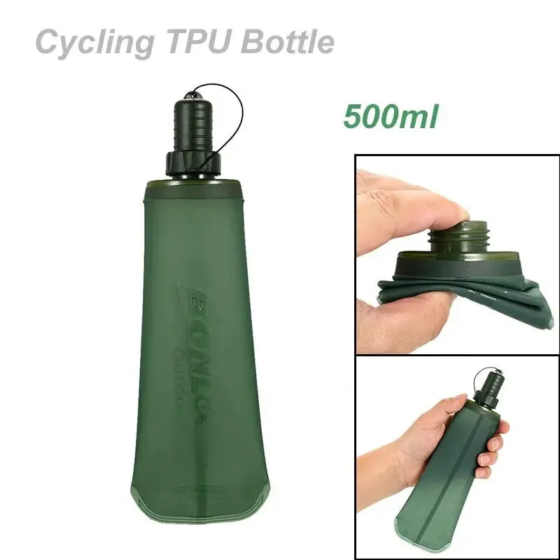 TPU Sport Water Bottle Folding Soft Flask Camping Water Bag 500ml