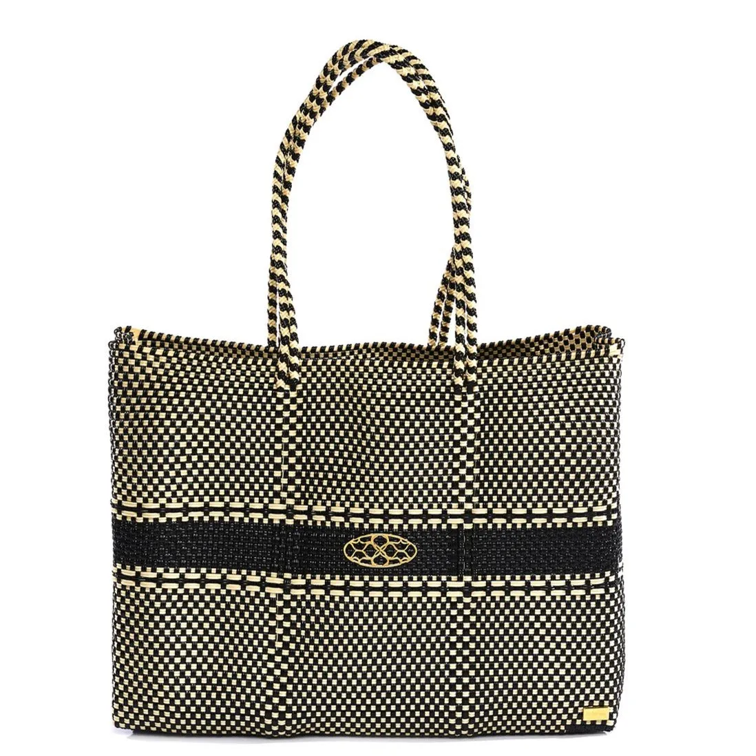 TRAVEL BLACK BEIGE STRIPE TOTE WITH CLUTCH