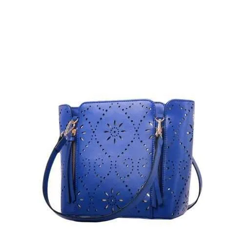 Trendy Hollow Out and Flowers Design Women's Shoulder Bag - Blue