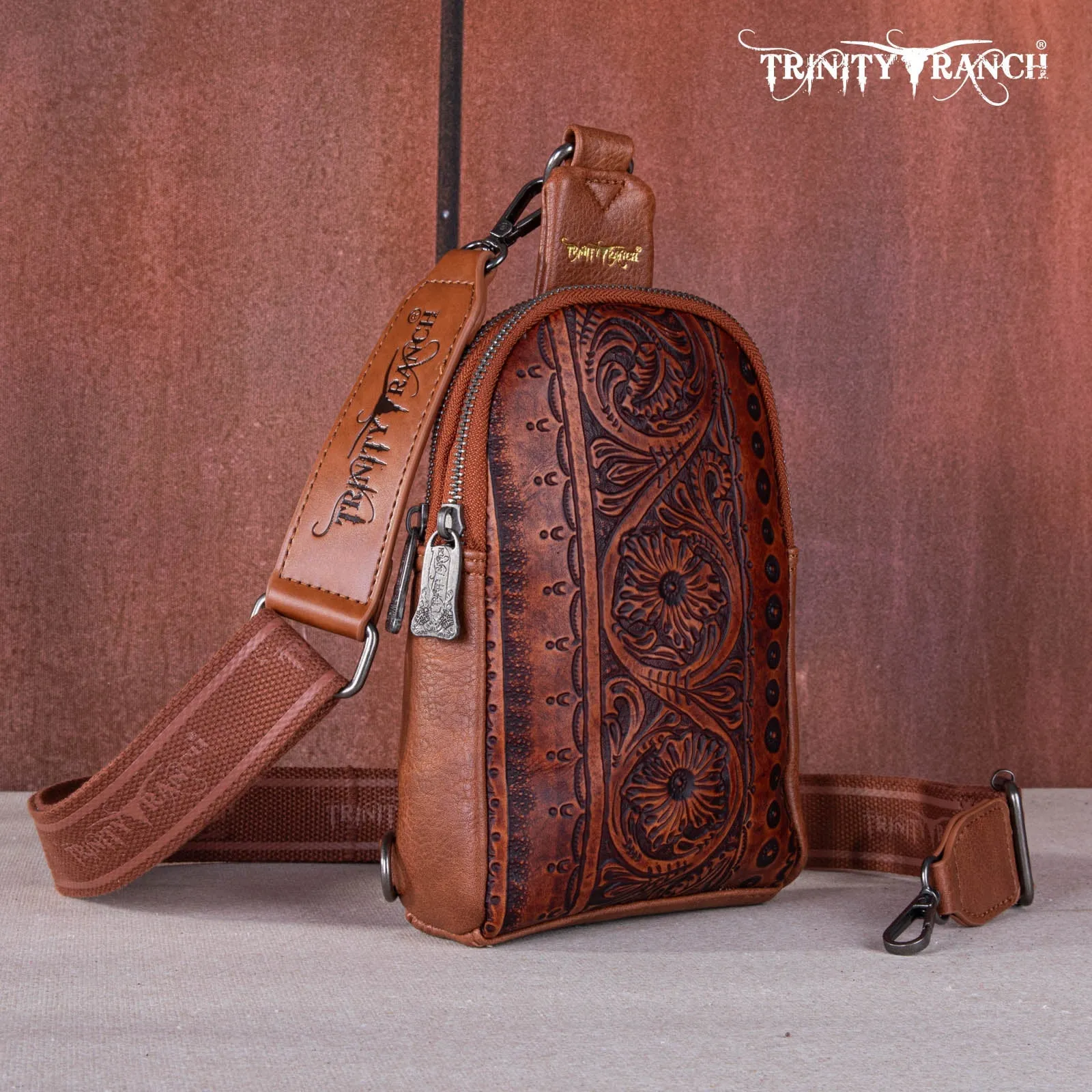 Trinity Ranch Floral Tooled Sling Bag