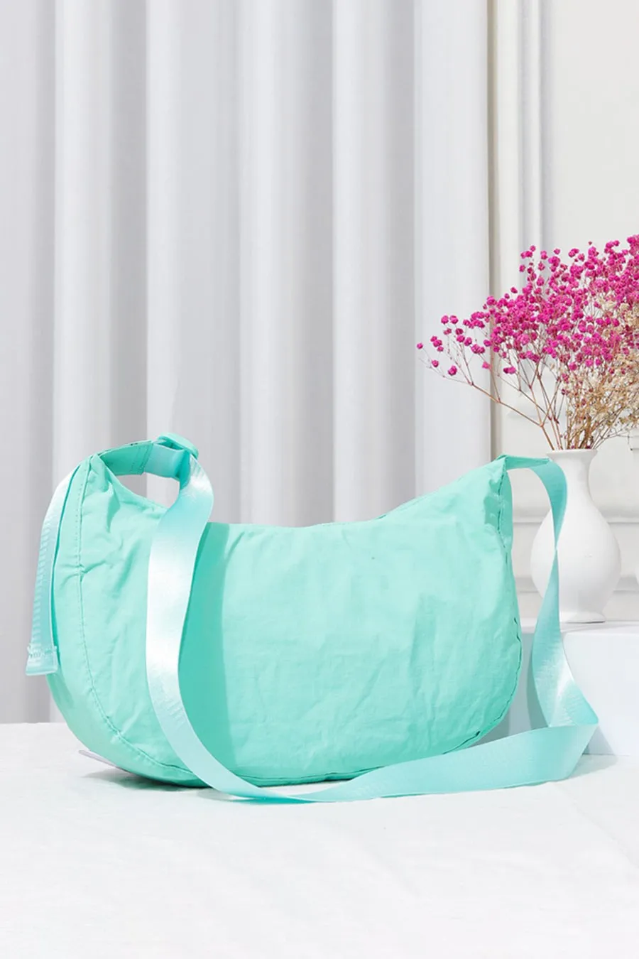 Turquoise Solid Nylon Sling Bag / Crossbody Bag